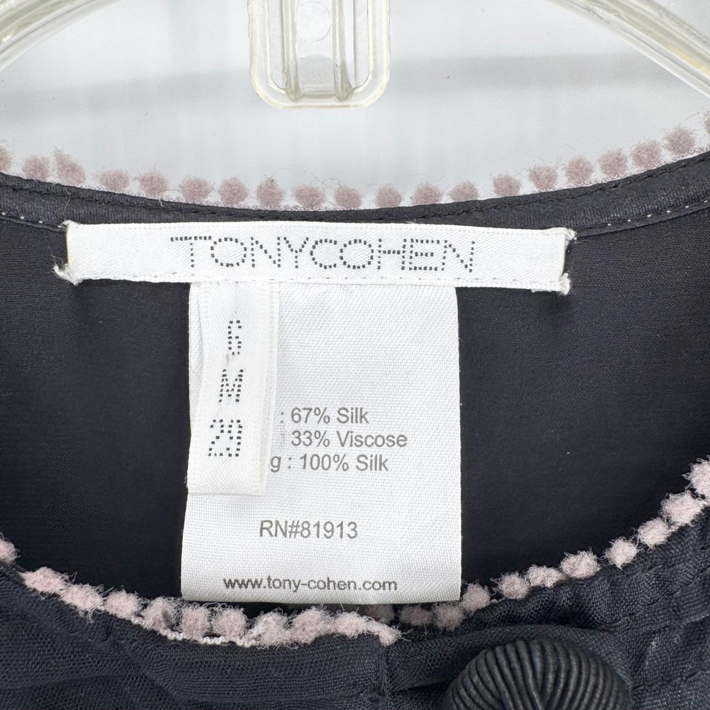 Tony Cohen Moody Whimsigoth 100% Silk Bell Sleeve Babydoll Dress Grey/Black Sz 6 - Picture 7 of 15
